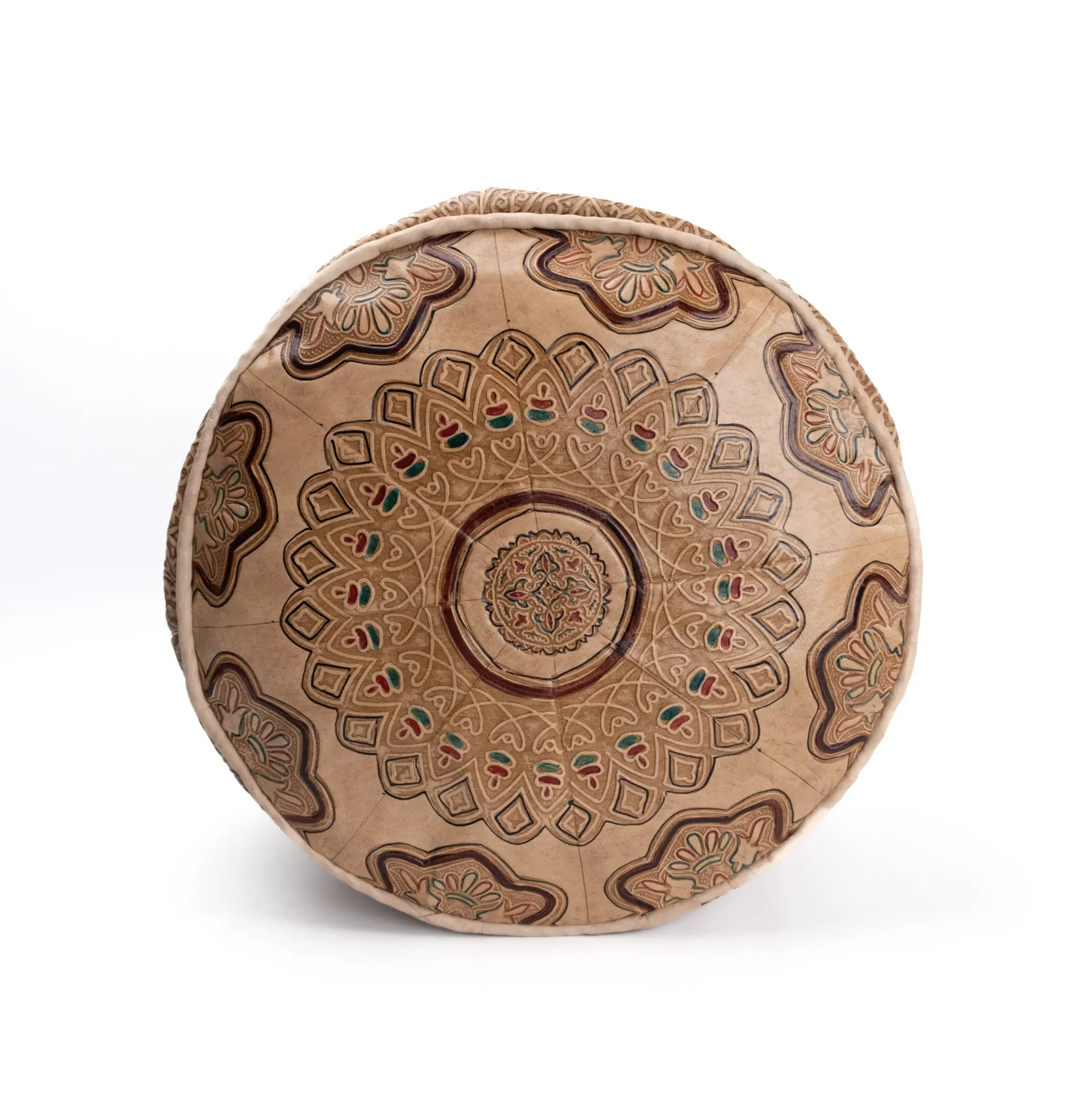 Embossed Unique Moroccan Leather Pouf