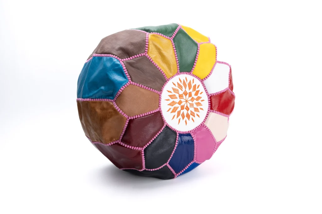 Multicolored Moroccan Leather Pouffe