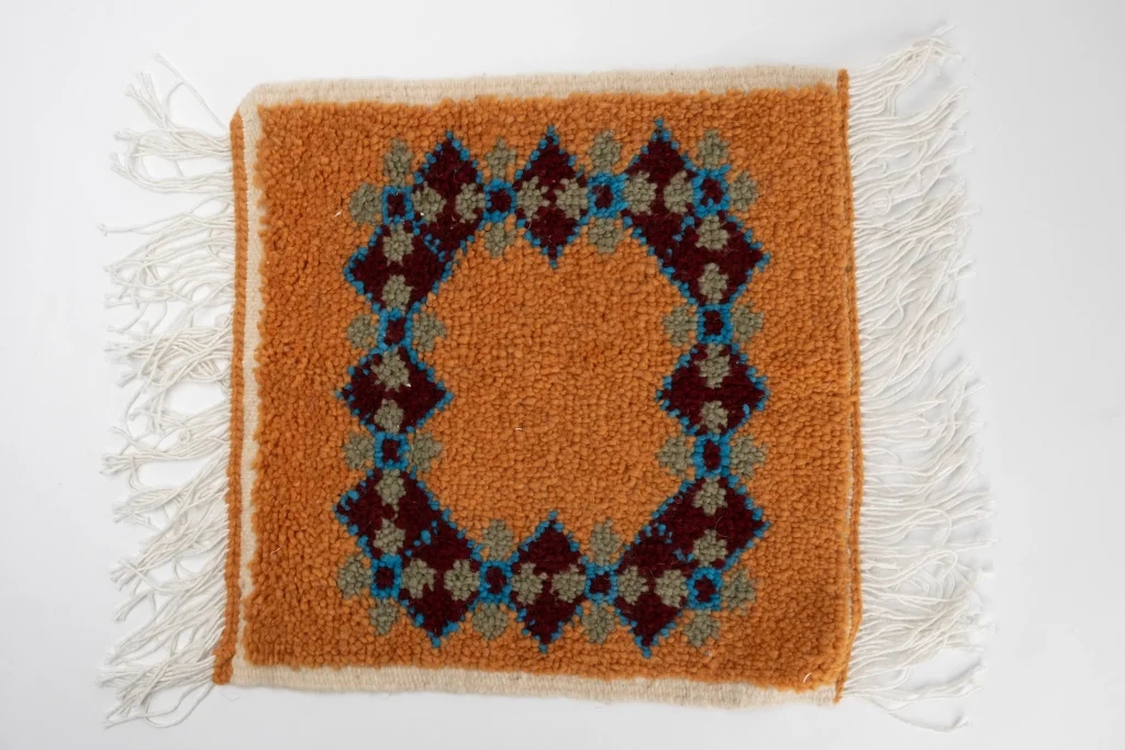 Hand Crafted Miniature Rugs Handcrafted Miniature Moroccan Wool Rug in Orange Diamond Design ...