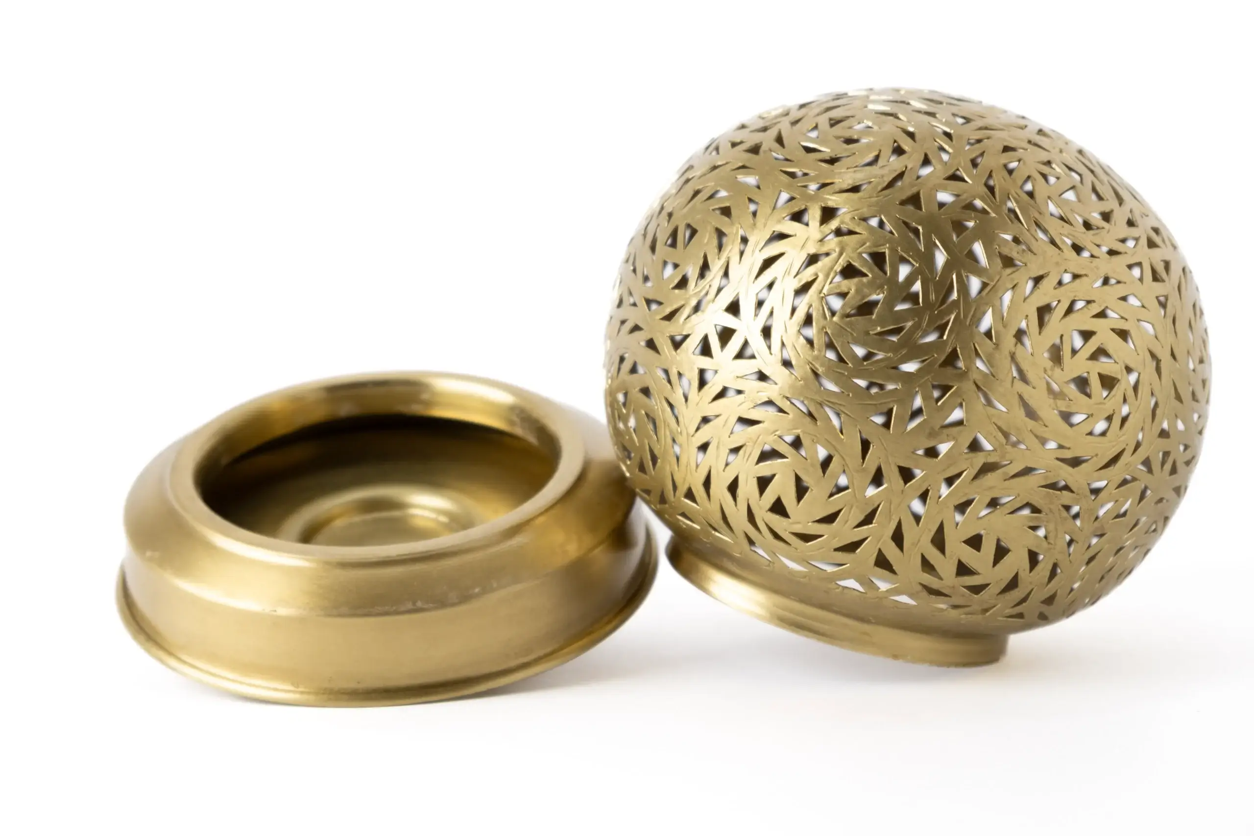 Moroccan Brass Table Lamp – Handmade Ball-Shaped Candle Lantern - Opened