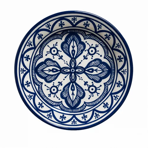 Hand-Painted Blue and White Moroccan Ceramic Plate