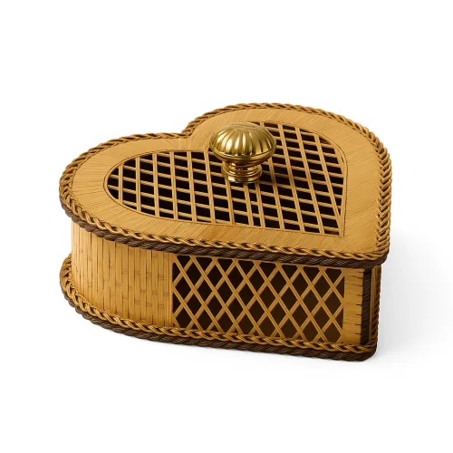 Heart-Shaped Handcrafted Wooden Keepsake Box with Lattice Design