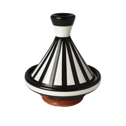 Handcrafted Tajine with Black & White Checkered Design