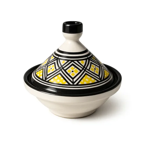 Handmade Moroccan Ceramic Mini Tagine – Black & Yellow Pattern