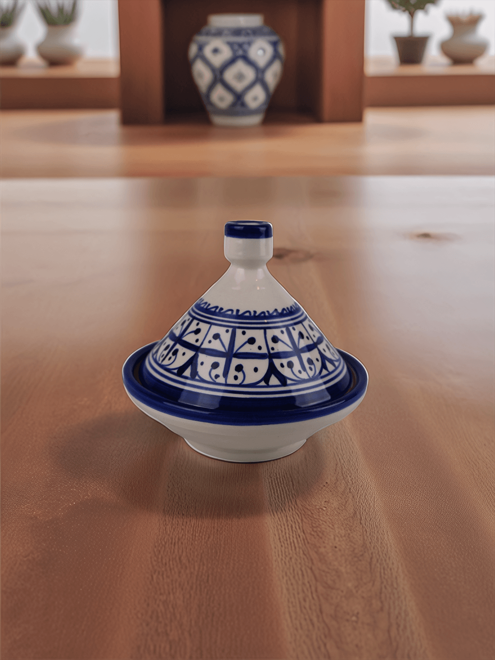 Handcrafted Tajine with Traditional Blue Patterns - Image 3