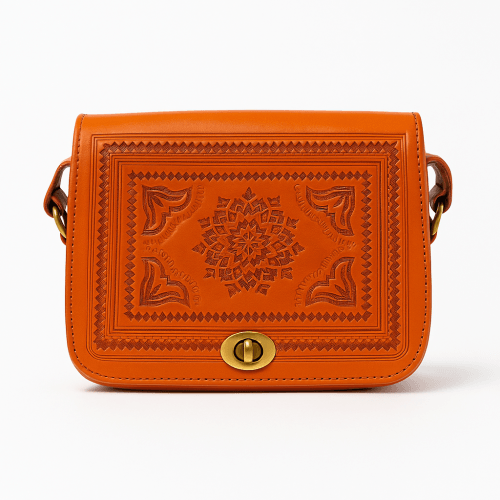 Burnt Orange Moroccan Leather Crossbody Bag - frot side.