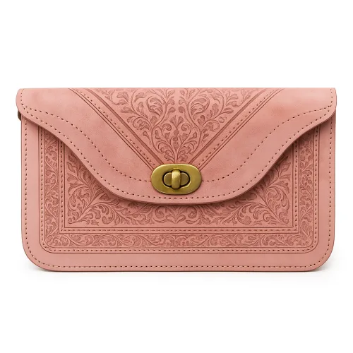 Dusty Pink Leather Crossbody Bag – Handmade Moroccan Clutch