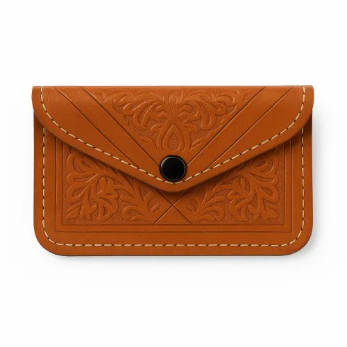 Tan Leather Card Holder – Handmade Moroccan Coin Purse