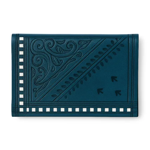 Teal Moroccan Leather Wallet – Handcrafted Bifold Wallet with Geometric Embossing