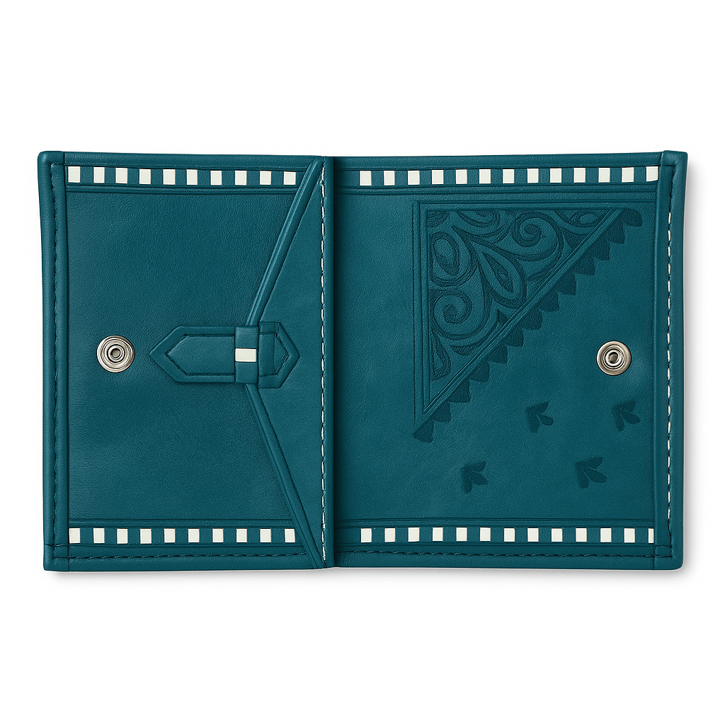 Teal Moroccan Leather Wallet – Handcrafted Bifold Wallet with Geometric Embossing