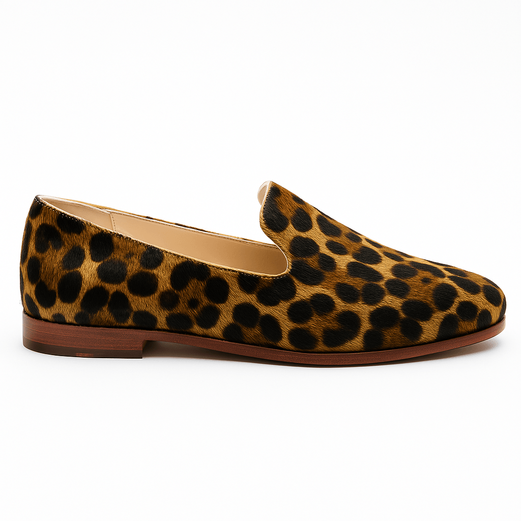 Leopard Print Ladies Leather Slippers – Handmade in Morocco