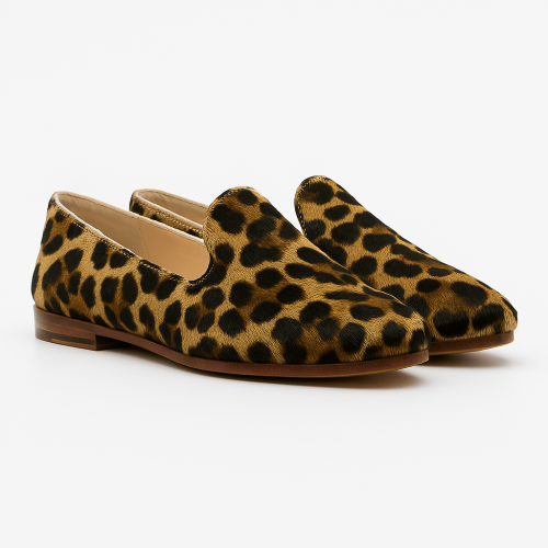 Leopard Print Ladies Leather Slippers – Handmade in Morocco