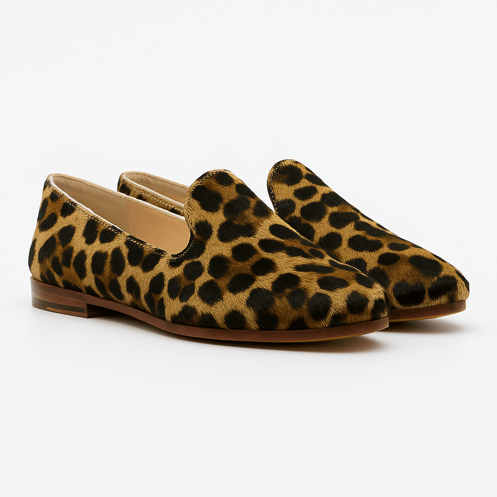 Leopard Print Ladies Leather Slippers – Handmade in Morocco