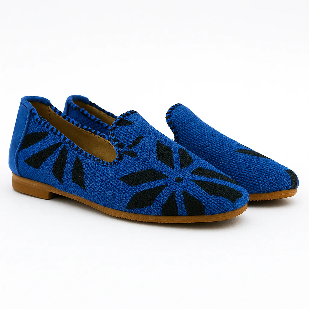 Handmade Blue Moroccan Ladies Slippers – Natural Rug Style
