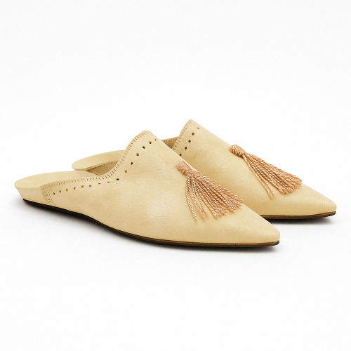 Cream Tassel Moccasin Slippers in Handcrafted Moroccan Leather