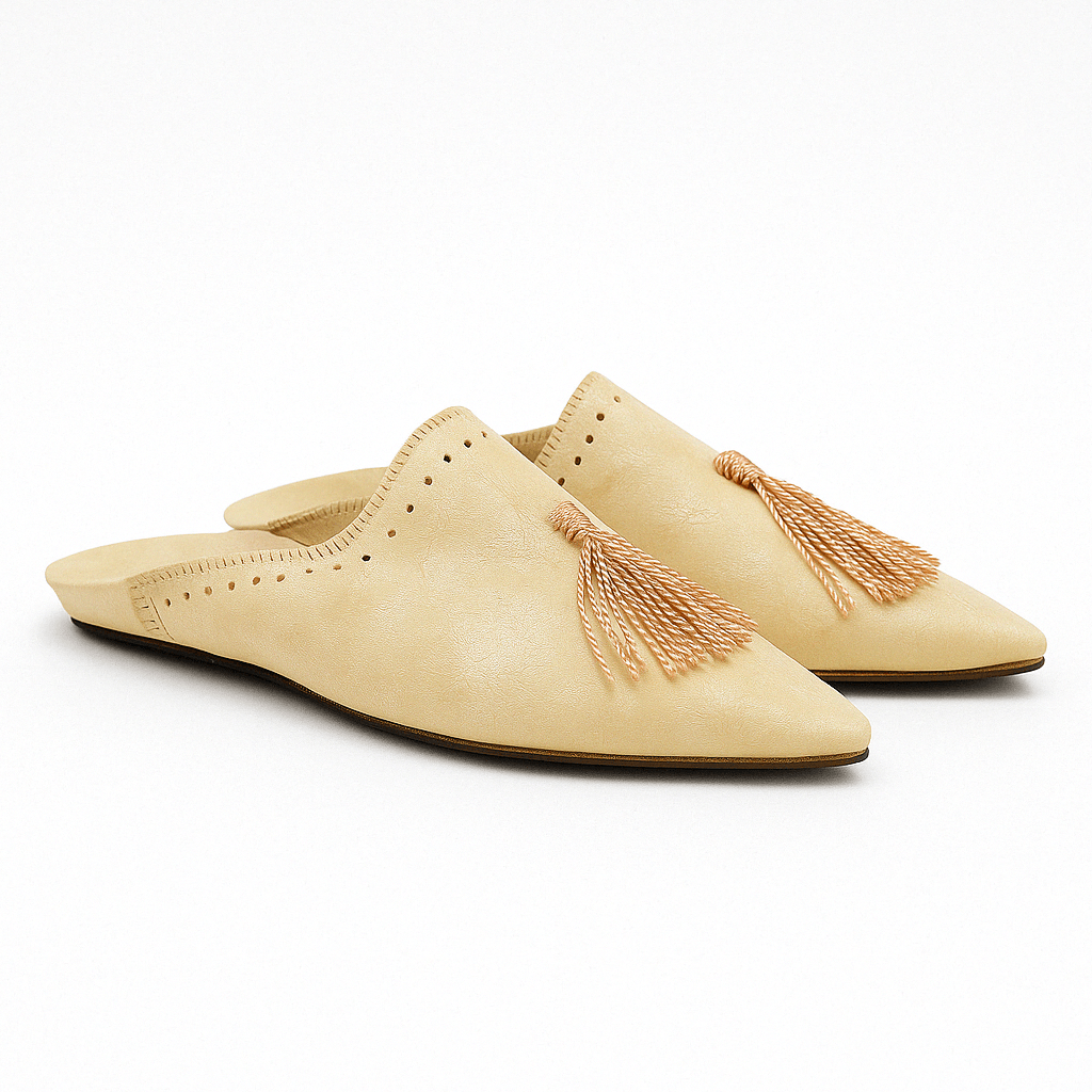 Cream Tassel Moccasin Slippers in Handcrafted Moroccan Leather
