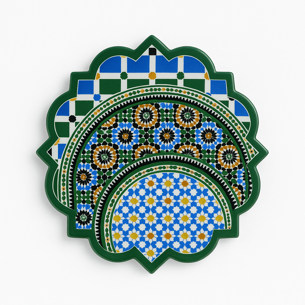 Layered Moroccan Mosaic Coaster in Green – Zellige-Inspired Design