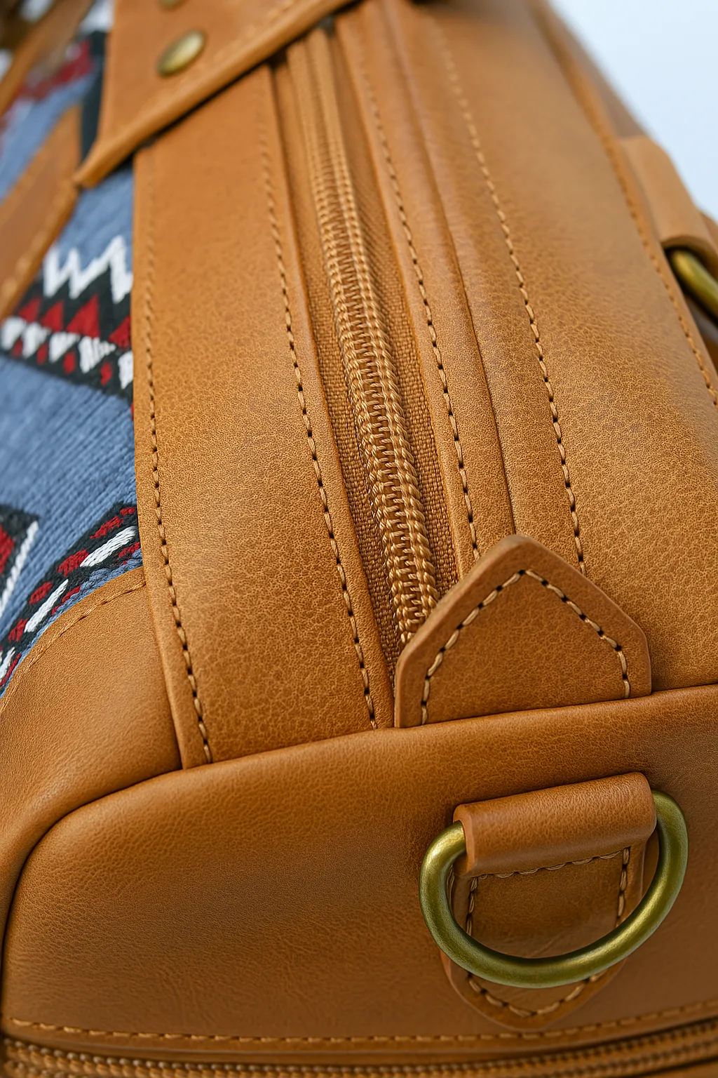 Tan Leather Bag with Berber Geometric Pattern