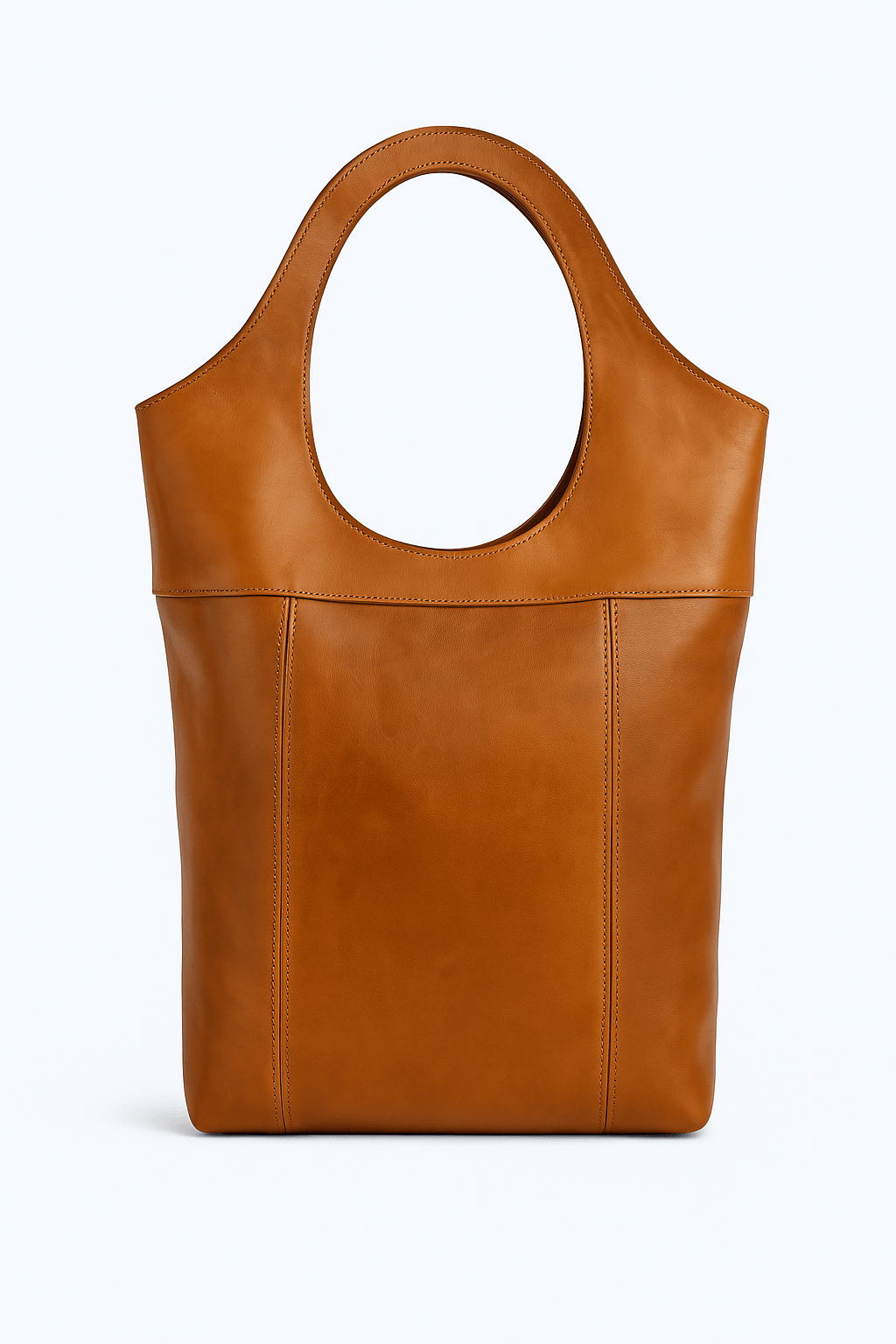 Tan Leather Tote Bag with Circular Handle – Handmade Minimalist Style