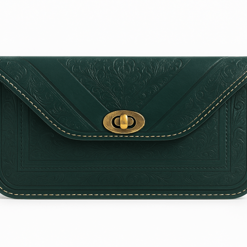 Green Leather Crossbody Bag – Handcrafted Moroccan Envelope Clutch