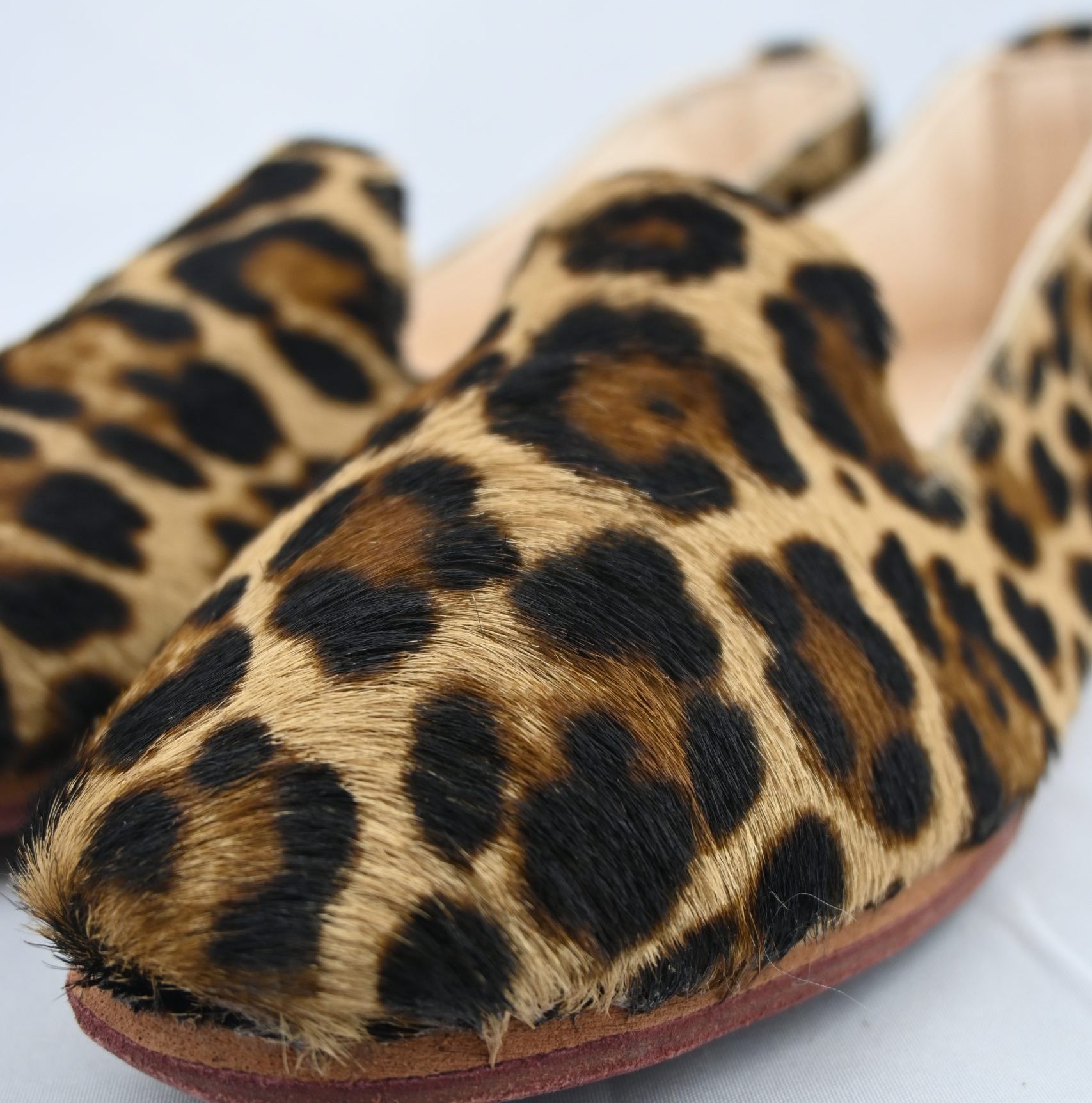 Leopard Print Ladies Leather Slippers – Handmade in Morocco