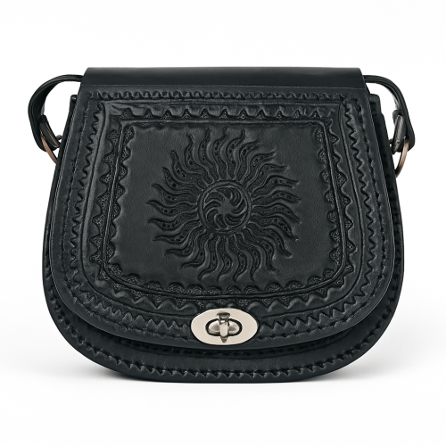 Handcrafted Black Leather Crossbody Bag – Moroccan Artisan Design