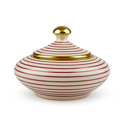 Handcrafted Moroccan Ceramic Jar – Glazed Elegance in Crimson & Gold