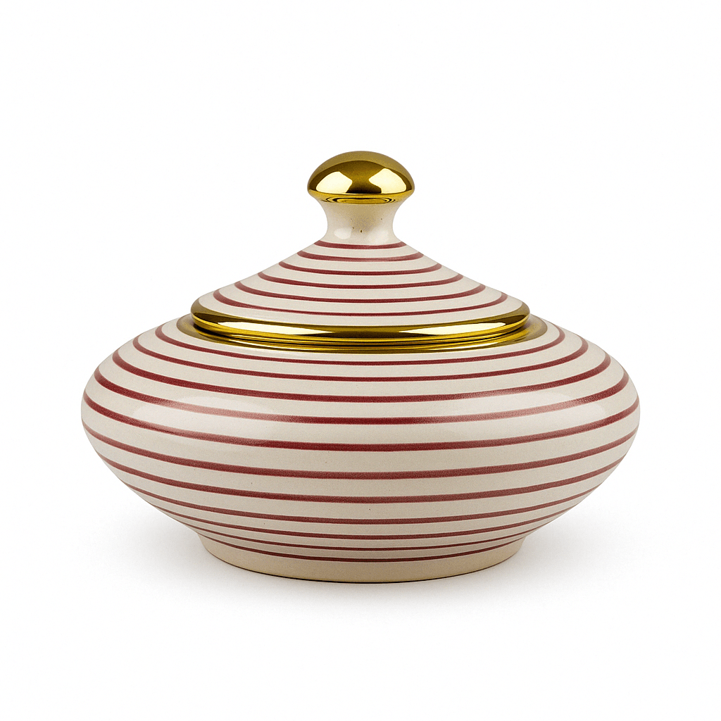 Handcrafted Moroccan Ceramic Jar – Glazed Elegance in Crimson & Gold