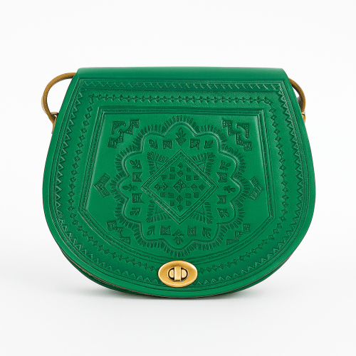 Handmade Green Leather Crossbody Bag - front side