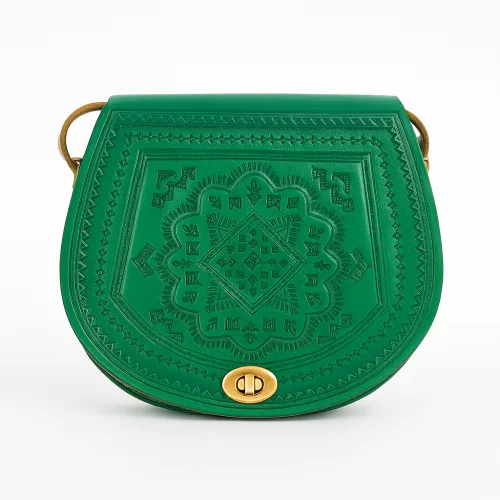 Handmade Green Leather Crossbody Bag - front side