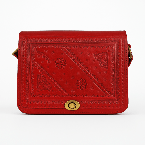 Handmade Red Moroccan Leather Crossbody Bag - front side