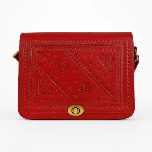 Handmade Red Moroccan Leather Crossbody Bag - front side