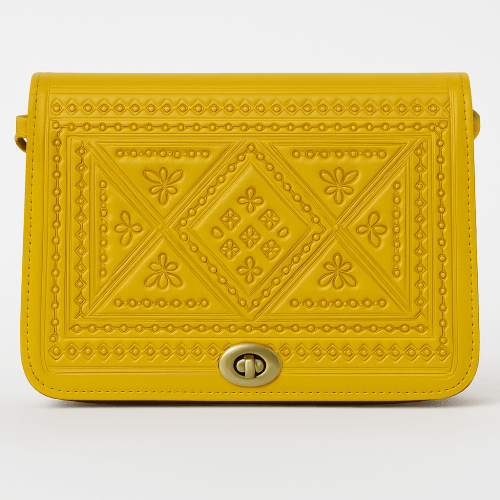 Mustard Yellow Moroccan Leather Crossbody Bag - front side.