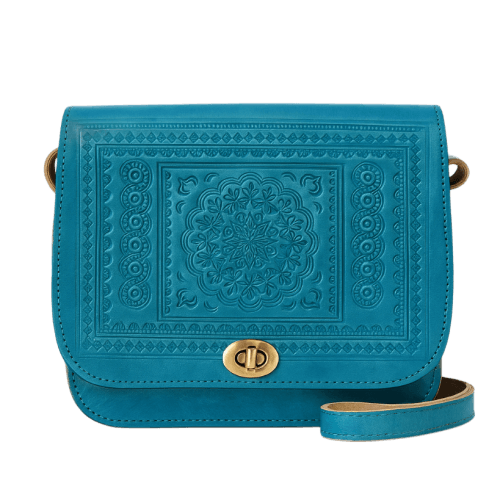 Teal Moroccan Leather Crossbody Bag – Handcrafted & Unique - front side.