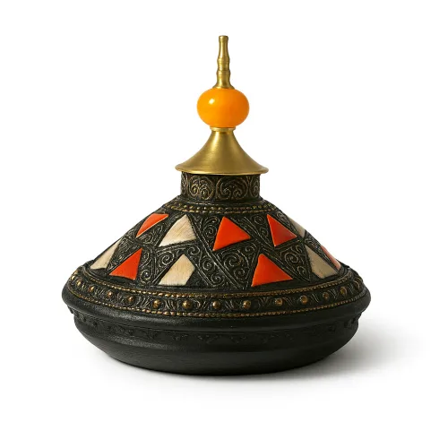 Handcrafted Moroccan Decorative Tajine – Engraved Metal & Bone Inlay Centrepiece