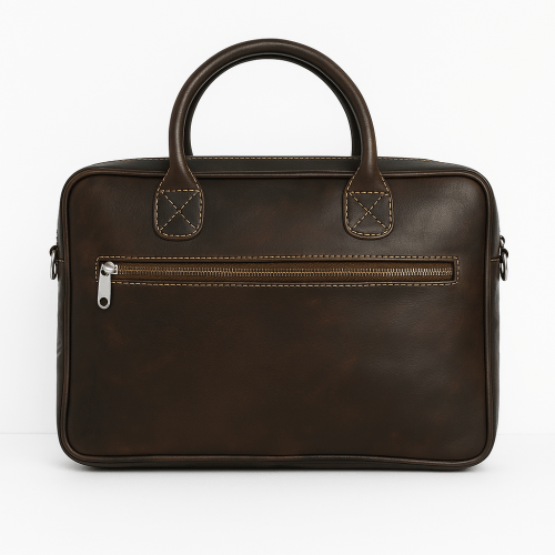 dark brown leather bag