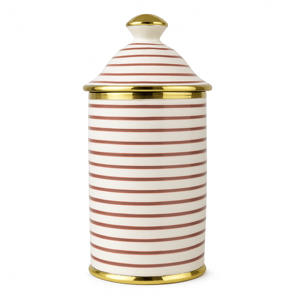 Handcrafted Moroccan Ceramic Canister With Golden Stripe
