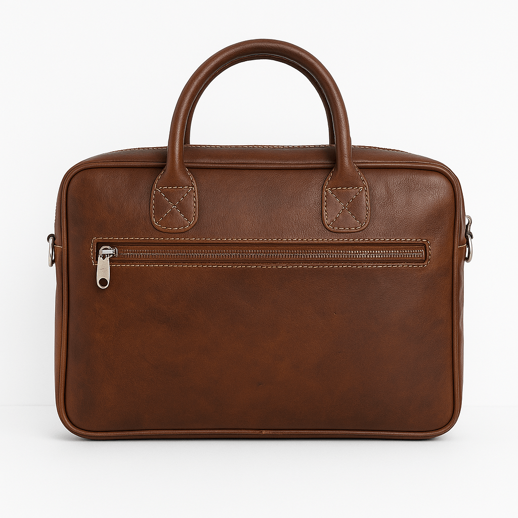 handwoven brown leather laptop bag