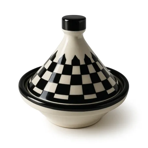Handmade Moroccan Mini Tagine – Black & White Stripes