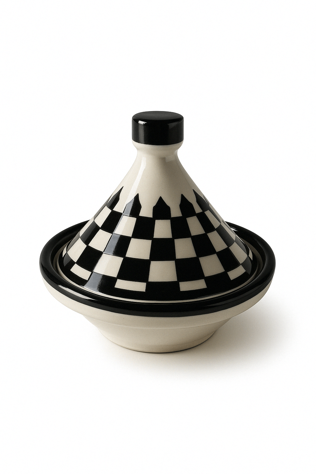 Handmade Moroccan Mini Tagine – Black & White Stripes