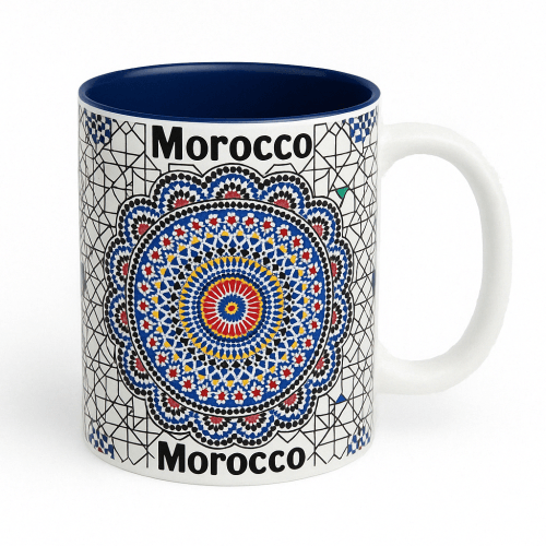 Moroccan Souvenir Mug Blue Zellige Mosaic Design