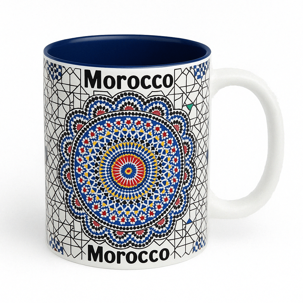 Moroccan Souvenir Mug Blue Zellige Mosaic Design