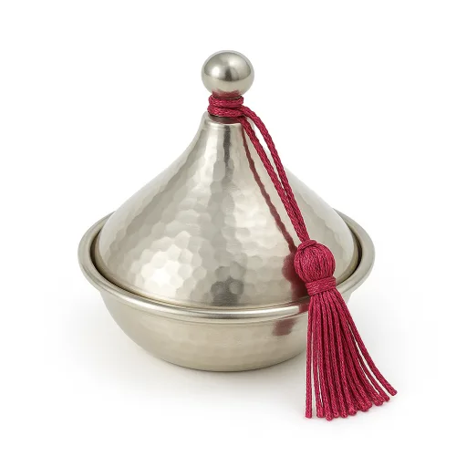 Artisan Silver Candle Tajine with Magenta Tassel