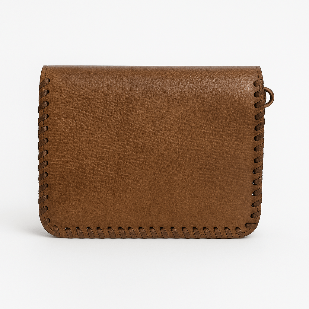 tan leather cross body bag - backside.
