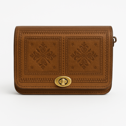 tan leather cross body bag - front side