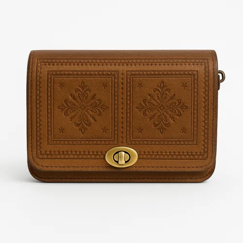 tan leather cross body bag - front side