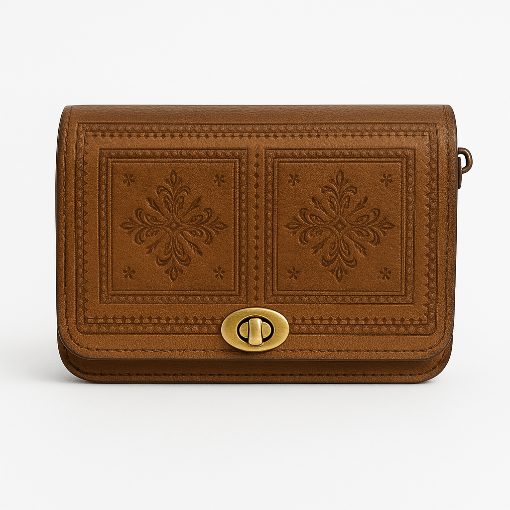 tan leather cross body bag - front side