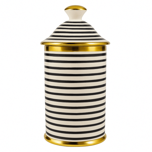 handcrafted ceramic Storage Jar with Gold Accents and Striped Design