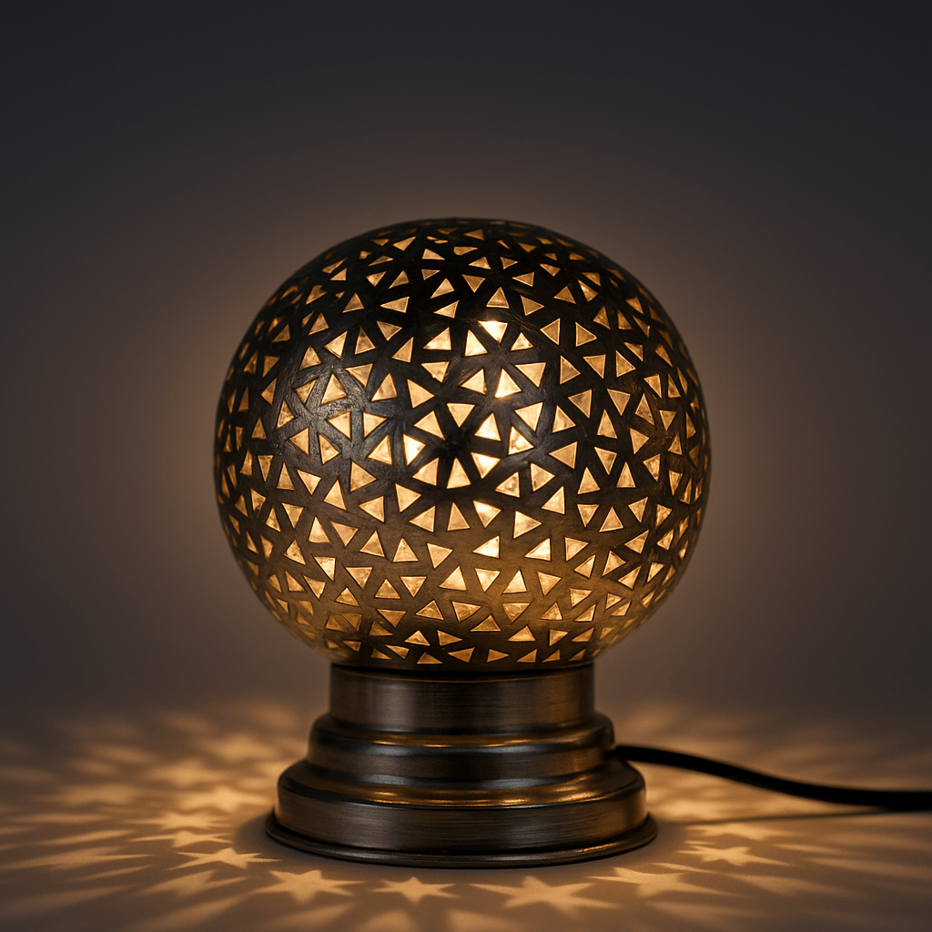 Silver Moroccan Table Lamp – Geometric Cutout Design for Ambient Elegance