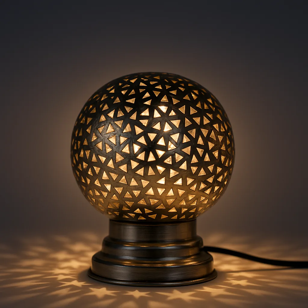 Silver Moroccan Table Lamp – Geometric Cutout Design for Ambient Elegance